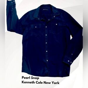 Black Kenneth Cole New York PEARL SNAP Shirt Long Sleeve with Two Chest Pockets